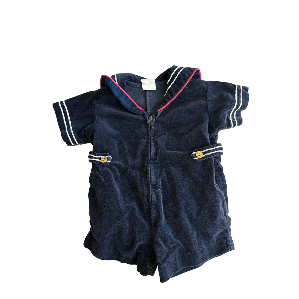 Vintage Little bitty Velvet‎ size 6-9 month sailor romper outfit one piece